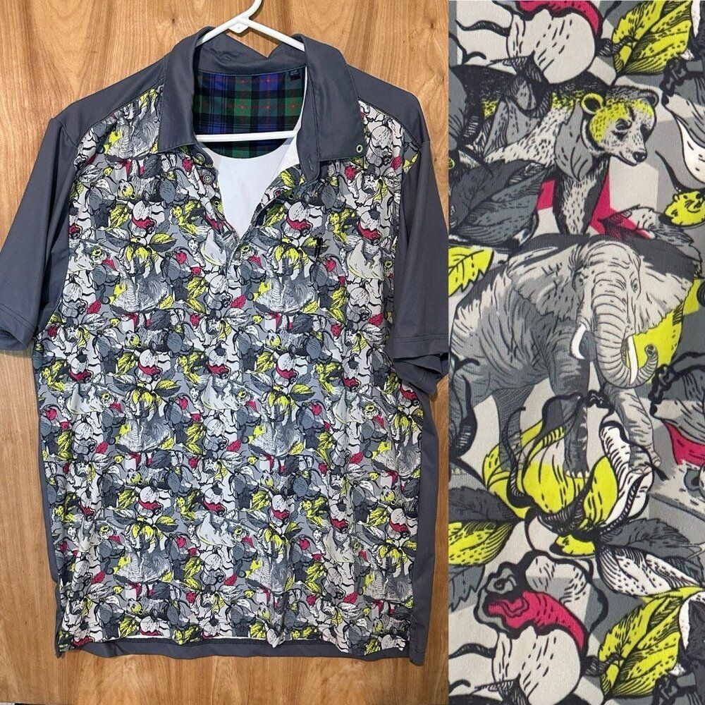 William Murray Golf Polo Mens L Safari Short Sleeve Elephant Bear Lion Athletic
